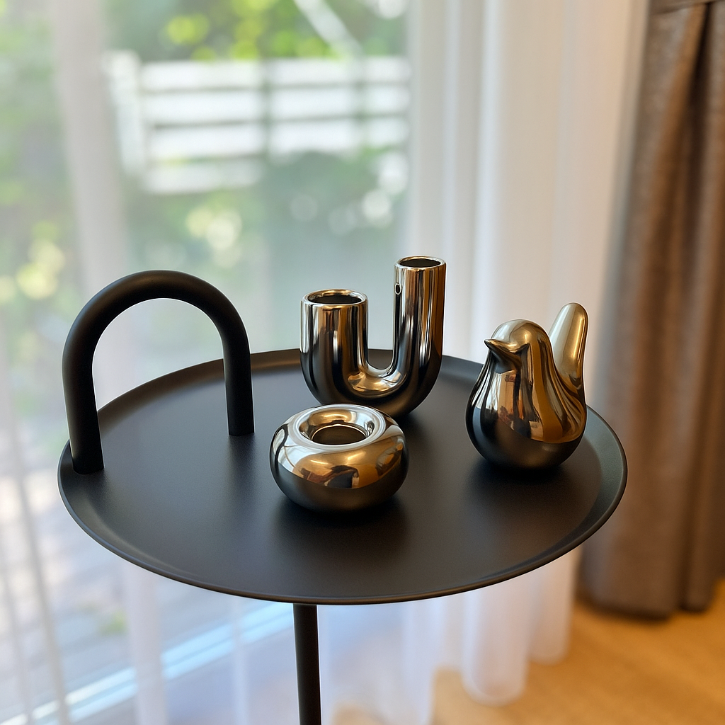 Огледален свещник от керамика – три модела в сребърен цвят