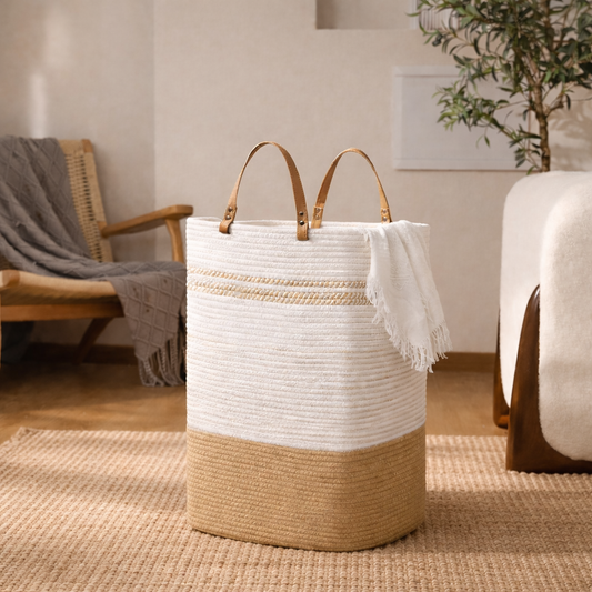 Голям плетен кош за съхранение с дръжки