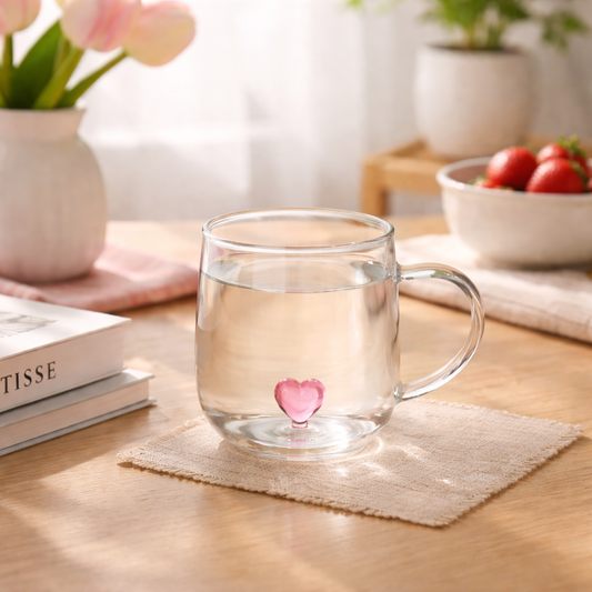 Елегантна стъклена чаша с розово сърце
