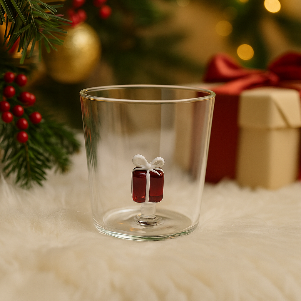 Коледна стъклена чаша с декоративна фигура подарък – 300 мл