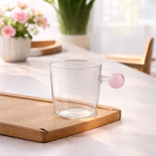 Стъклена чаша с цветна кръгла дръжка – ръчна изработка