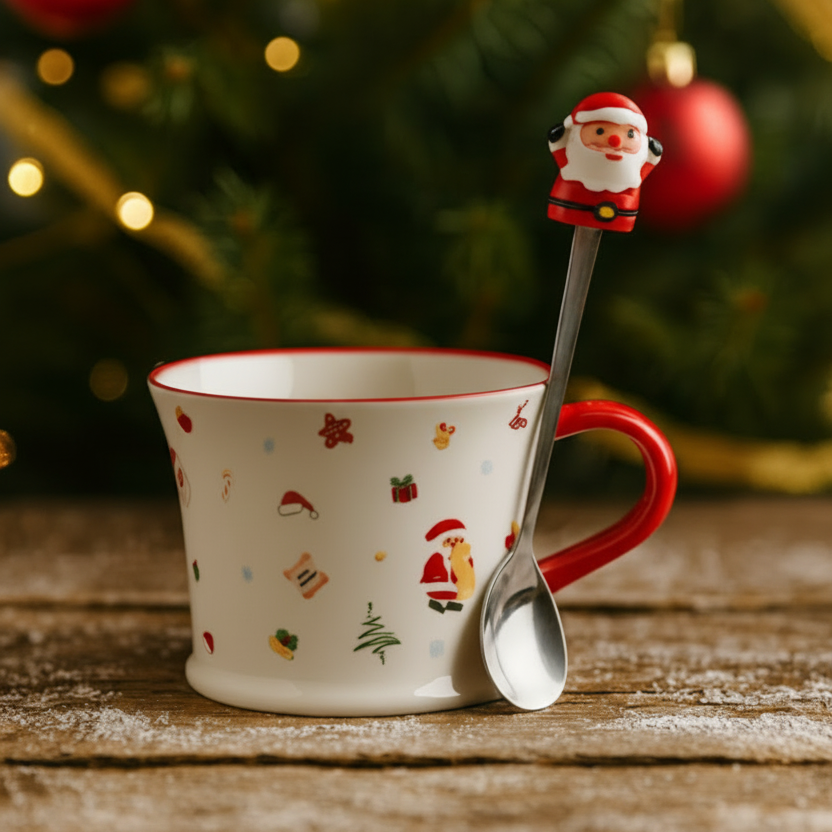Коледна керамична чаша с лъжичка