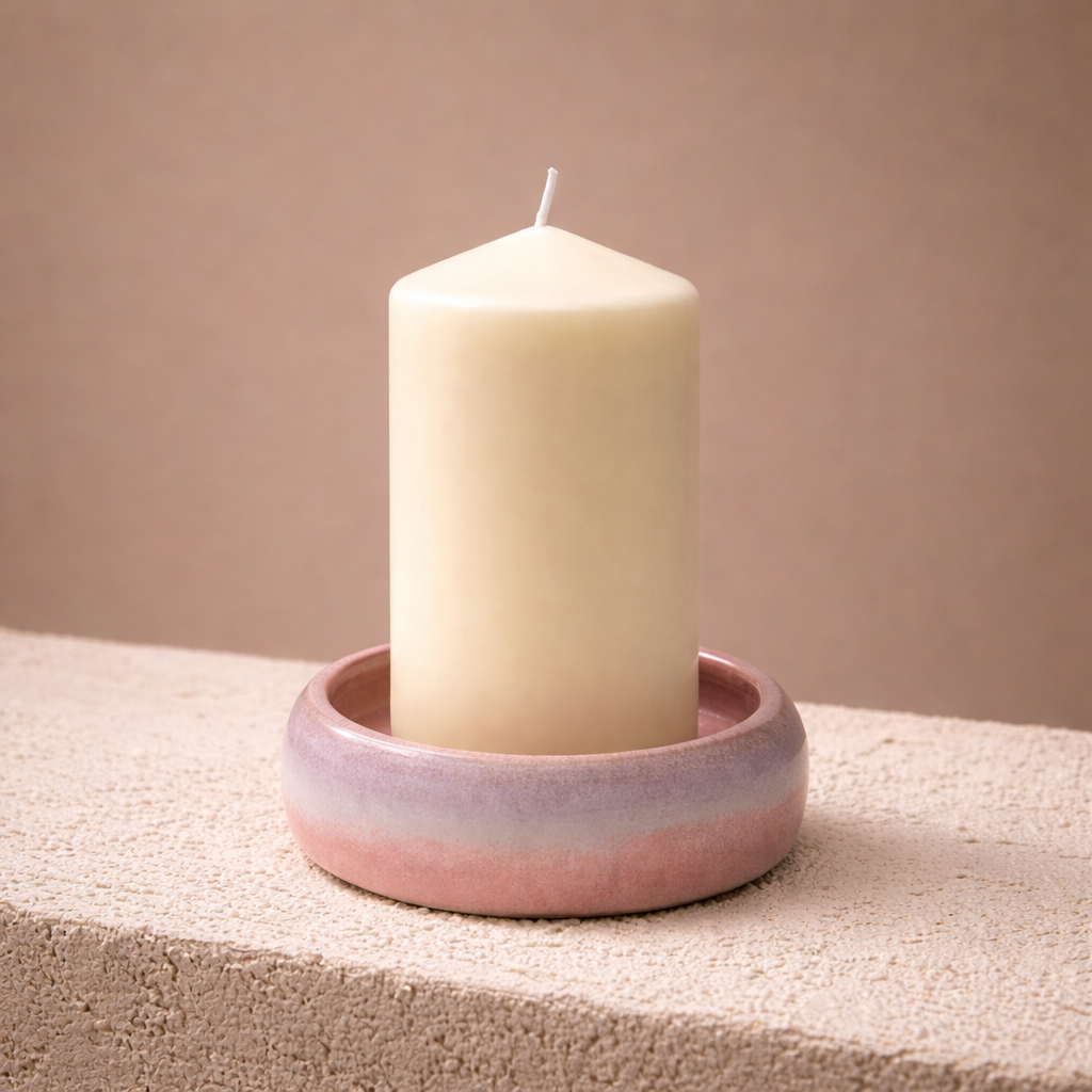 Керамична поставка за свещ – Blush Stone | Ø10.5 см