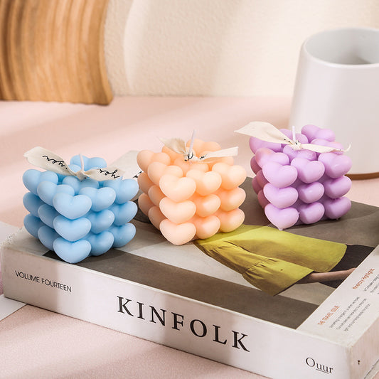 Мини ароматна свещ „Кубче сърце“ от соев восък